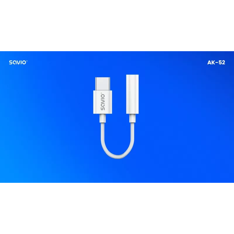 Adaptador de áudio USB Type 3.1 C (M) – Jack 3,5mm (F) branco SAVIO AK-52