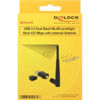 DeLock adaptador de rede USB2.0 Dual Band WLAN ac/a/b/g/n - USB2.0 - 802,11b, 802,11a, 802,11g, 802,11n, 802,11ac - preto (12462)