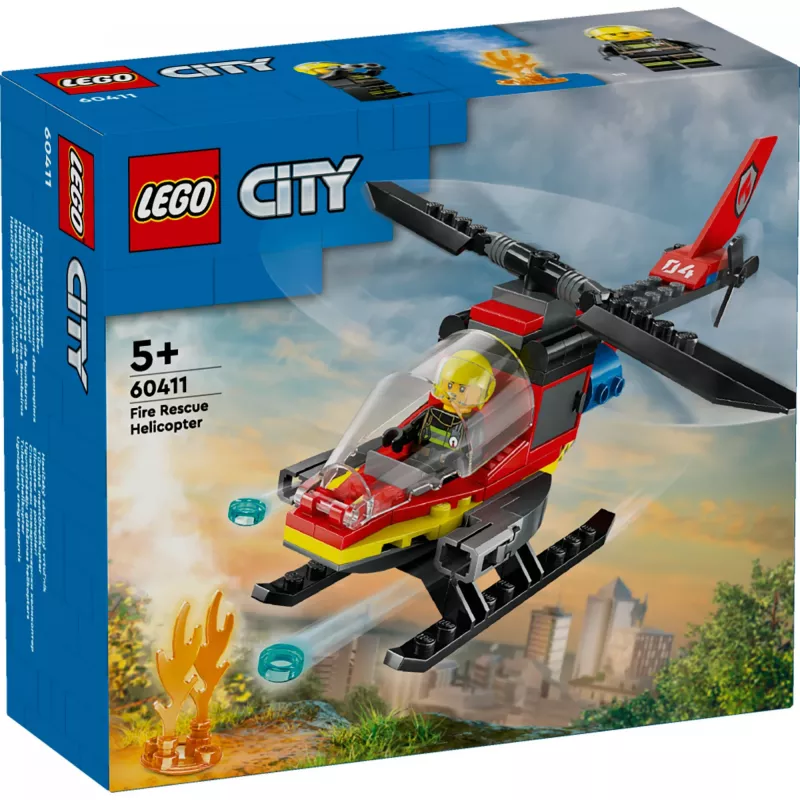 LEGO City Helicóptero dos Bombeiros 60411 Brinquedo de construção, 85 peças, pás do rotor giratórias, 1 minifigura, idade 5+ (220×90×60 mm)