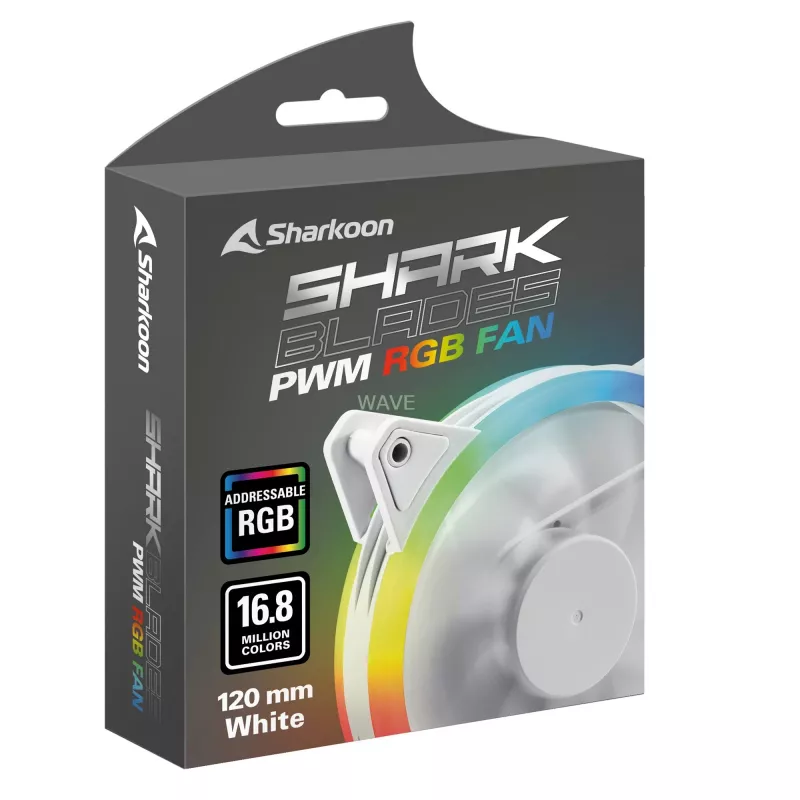 Sharkoon Shark Blades PWM RGB ventoinha de caixa de 120 mm, 400–1400 rpm, branca