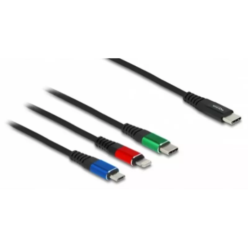 Cabo de Carregamento USB DeLOCK 3-em-1 USB Type-C para Lightning Micro-USB 1 m