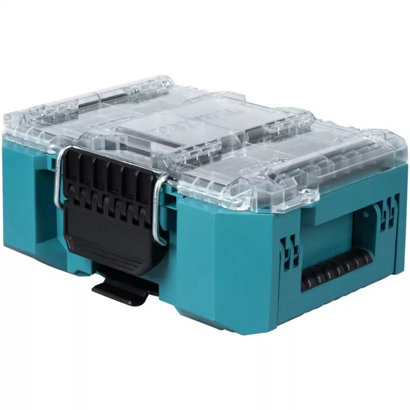 MAKTRAK organizador compacto, caixa de ferramentas azul/transparente, tampa transparente