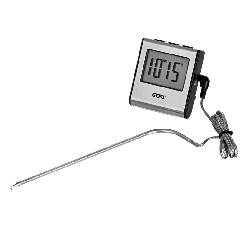 Termómetro alimentar GEFU sonda digital 0–250 °C, aço inoxidável, sensor de 16 cm