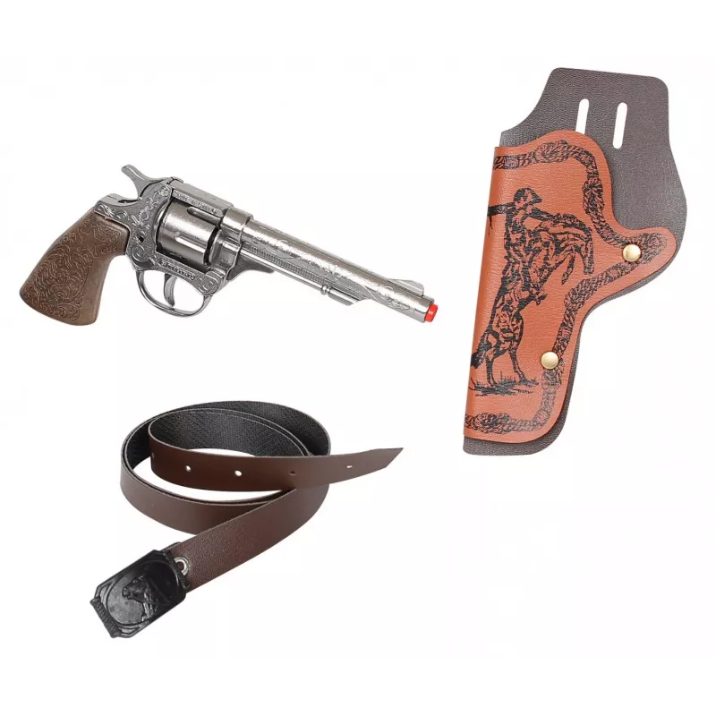 Gonher 201/0 revólver de cowboy de metal para 8 cartuchos com coldre