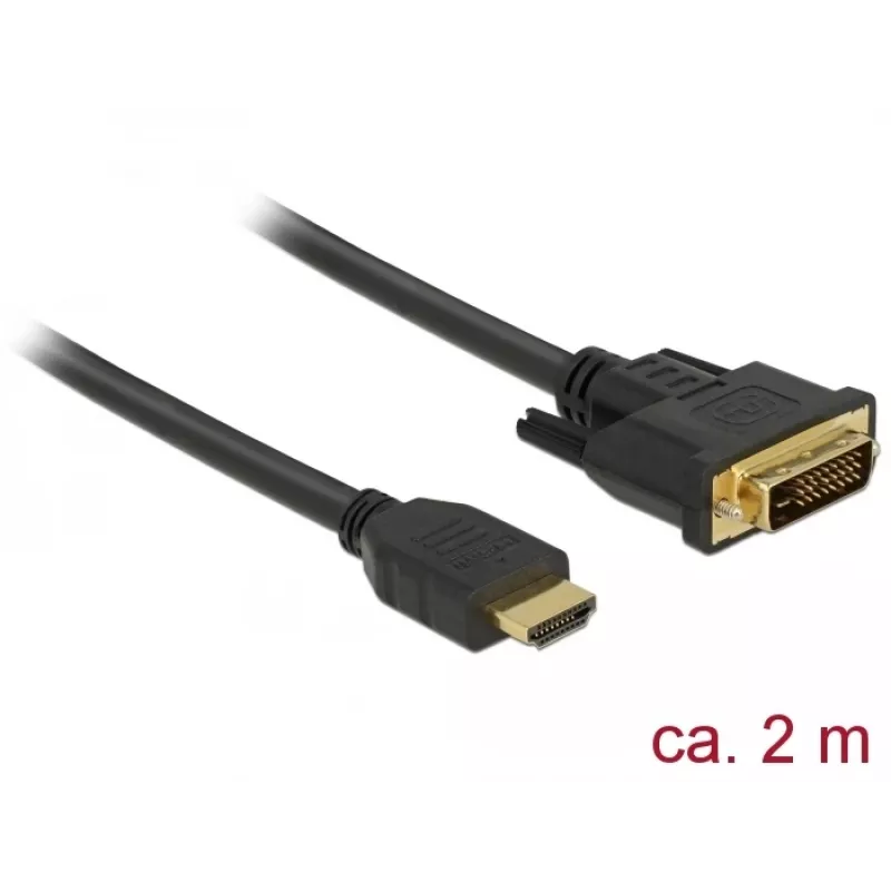 DeLOCK - cabo de vídeo - HDMI / DVI - DVI-D (M) a HDMI (M) - 2,0 m - tripla blindagem - preto - parafusos serrilhados (85654)