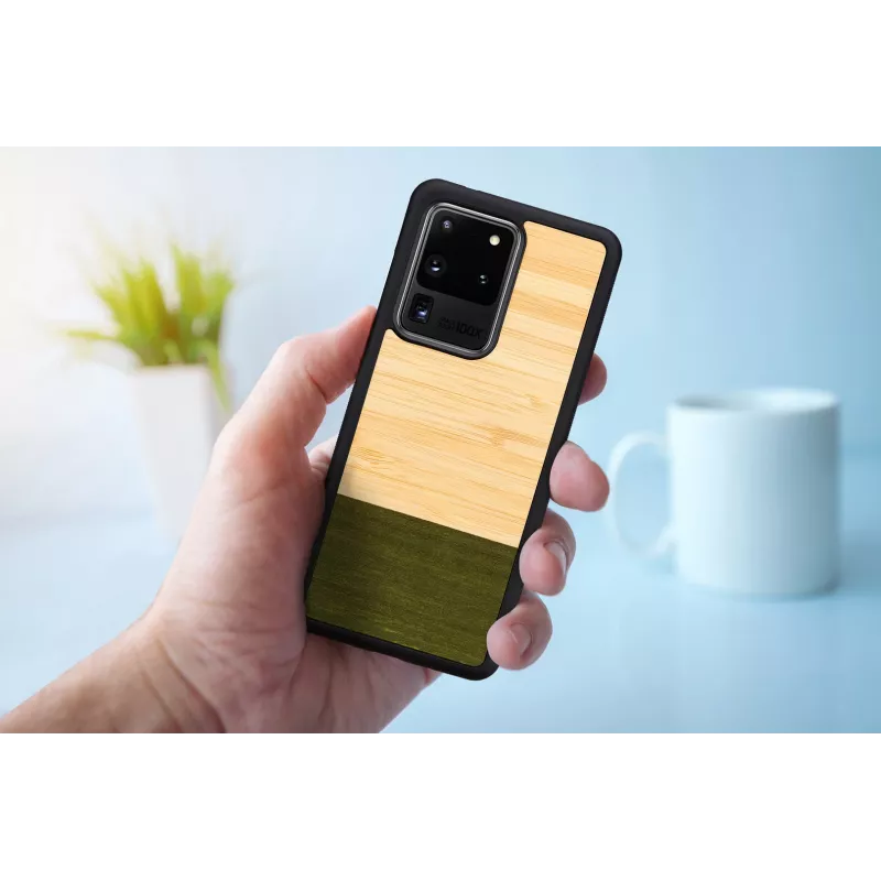 Capa para telemóvel Man and Wood Galaxy S20 Ultra bambu preto — parte traseira protetora, aplicação natural de bambu