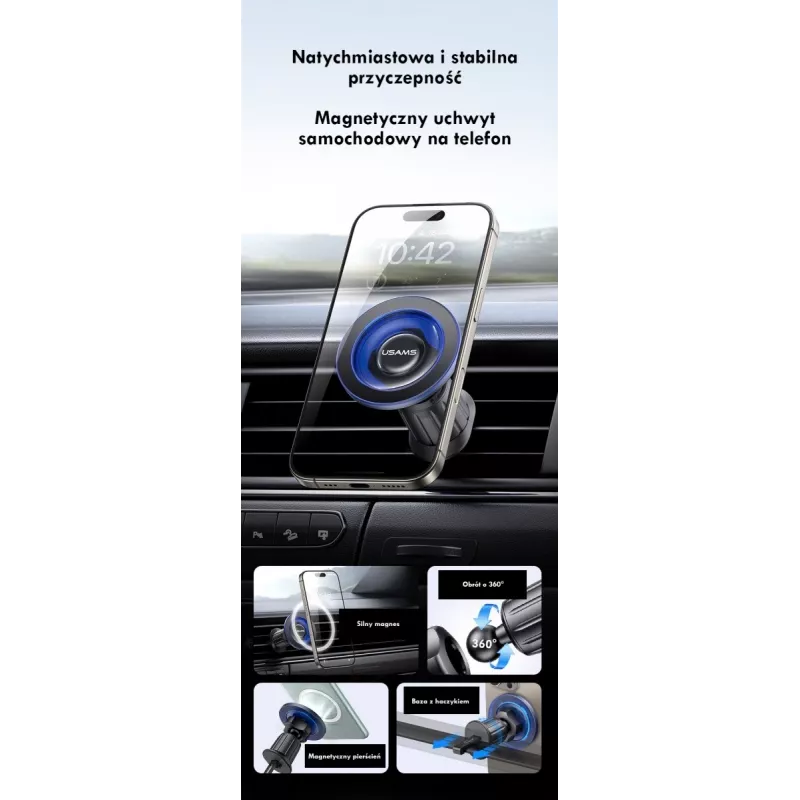 Suporte magnético para telemóvel no carro usams ZJ081 — suporte magnético para smartphones, design compacto, instalação fácil