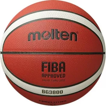 Bola de basquetebol MOLTEN B5G3800 tamanho 5, couro castanho, interior e exterior, superfície laminada antiderrapante