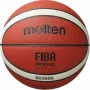 Bola de basquetebol MOLTEN B5G3800 tamanho 5, couro castanho, interior e exterior, superfície laminada antiderrapante