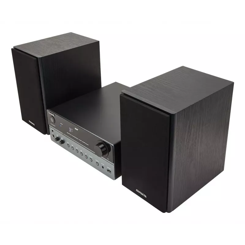 Micro-sistema de áudio doméstico Aiwa MSBTU-700DAB — 25 W RMS, DAB+/FM, Bluetooth 10 m, gaveta para CD, visor LED, preto/azul ártico