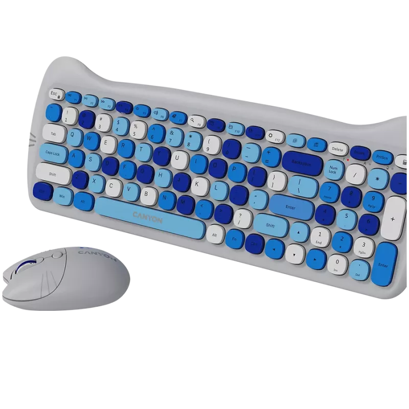Conjunto de teclado e rato sem fios CANYON HSET-W6 Kitty Edition AAA AA azul