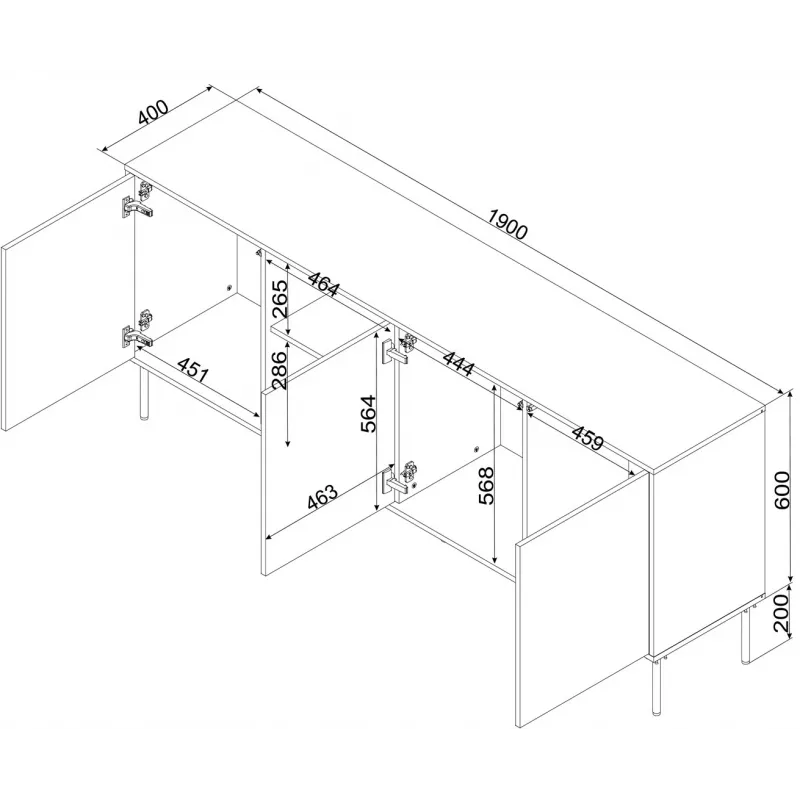 Cómoda Cama INSERTO 3D1W 190x40x80 caxemira + LED