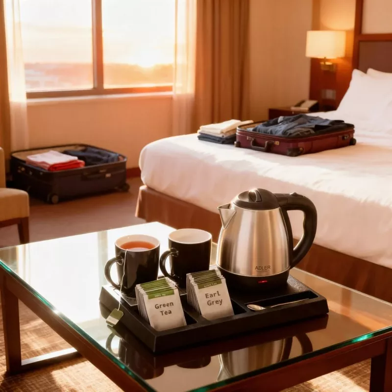 Adler AD 1354 chaleira de hotel em aço inoxidável 1,2 L + tabuleiro com chávenas preto, aço