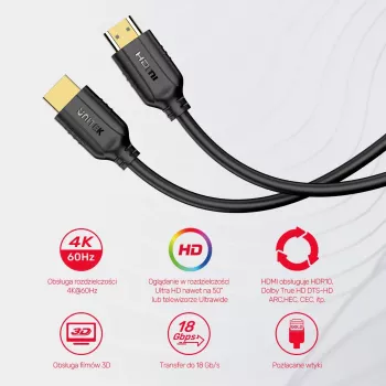 Cabo HDMI Unitek C11079BK-3M 3 m, HDMI 2.0, resolução máxima 4096×3112, preto