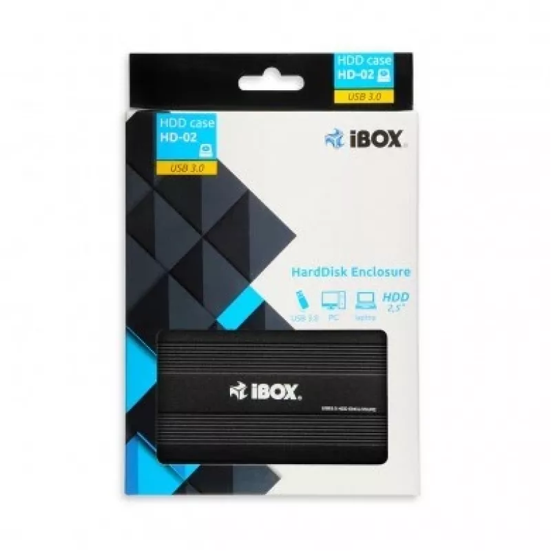iBOX HD-02 caixa externa para discos SATA de 2,5 polegadas, USB 3.0, alumínio, preta