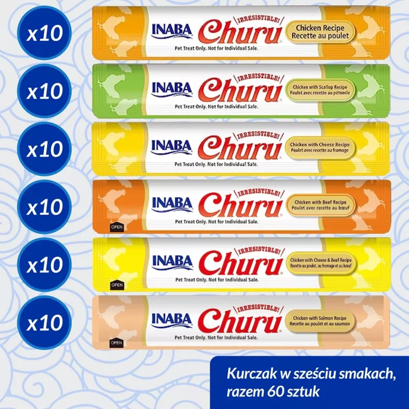 Snack para gatos Inaba Foods Churu Varieties — frango, 60 x 14 g tubos