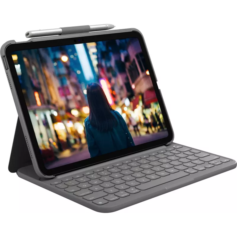 Logitech Teclado Folio fino QWERTY Dinamarquês Finlandês Norueguês Sueco Bluetooth Cinzento