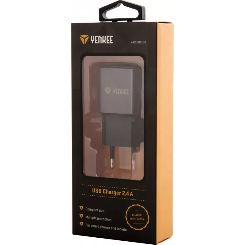 Carregador de parede USB-A YENKEE YAC 2013BK — 12 W, saída 2,4 A