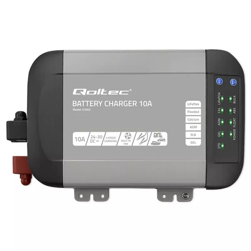 Qoltec 51952 carregador inteligente Monolith para baterias LiFePO4/AGM/GEL/SLA, 10 A, 24 V