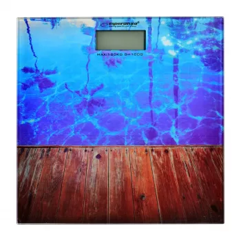 Balança de pessoas eletrónica ESPERANZA EBS011 — plataforma de vidro com 4 sensores, máx. 180 kg, precisão 100 g, visor LCD 70x34 mm, pilha CR2032