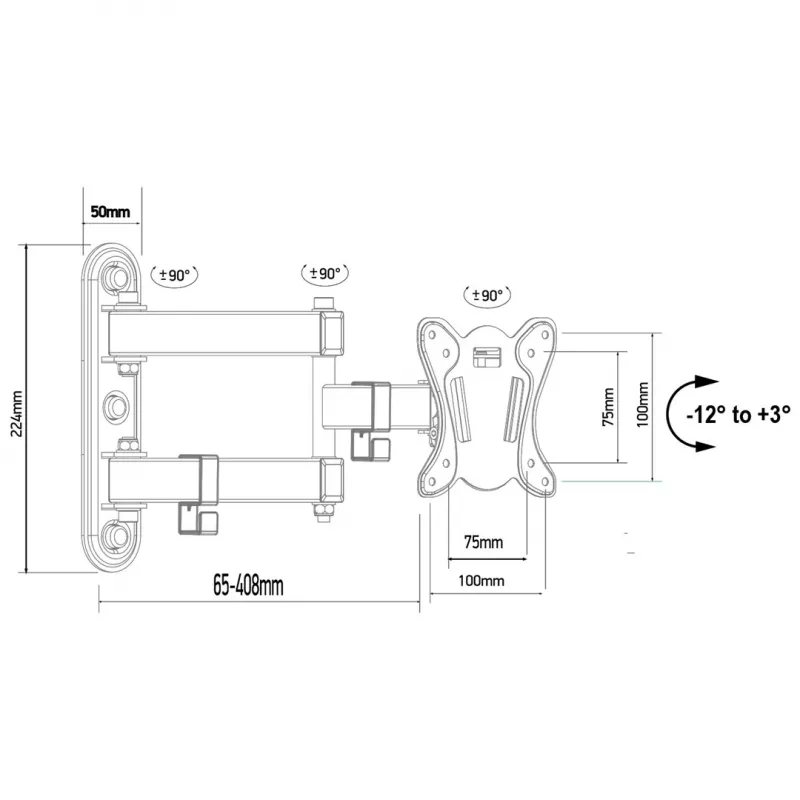 Suporte de parede para TV/monitor Maclean MC-417 totalmente articulado 13-32 30kg máx. VESA 100x100 preto com pintura em pó suporte universal ajustável distância à parede ajustável rotativo inclinável