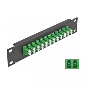 Patch panel de fibra ótica DeLOCK 10 polegadas 12 portas LC duplex verde 1U preto