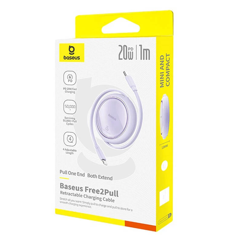 Baseus Free2Pull - cabo extensível USB-C para Lightning 20 W, 1 m (roxo)