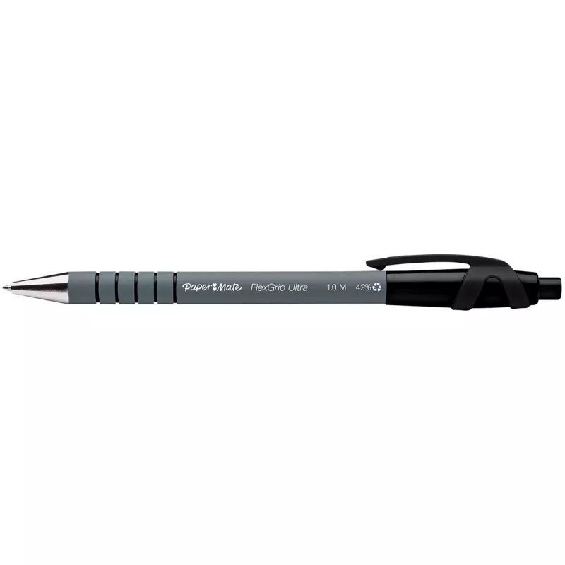 Caneta de esferográfica retrátil com clipe Paper Mate Flexgrip Ultra - preto - 12 unid. - média