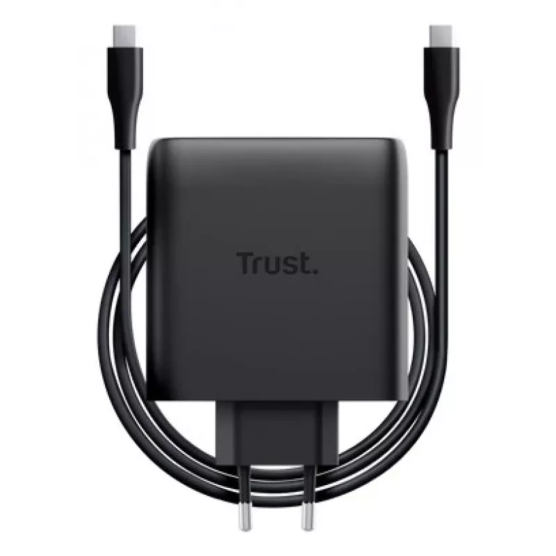 Carregador TRUST Maxo 100W 2 portas USB-C GaN — 100 W, 2× USB-C, máx. 20 V, cabo de 2 m, preto