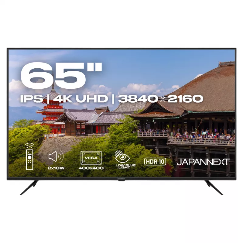 164,0cm/65 (3840x2160) JAPANNEXT JN-IPS650UHD60F 16:9 IPS 60Hz HDMI USB WLAN altifalantes preto