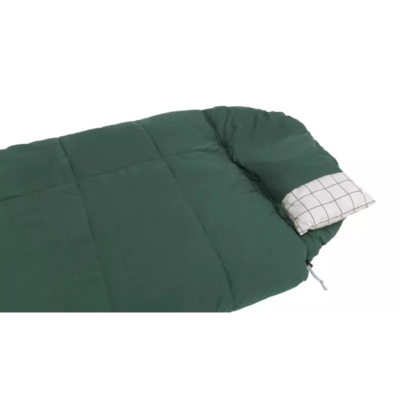 Saco de dormir Outwell Camper Prime semirretangular 900×2350 mm, altura máx. do utilizador 200 cm, algodão/poliéster, verde