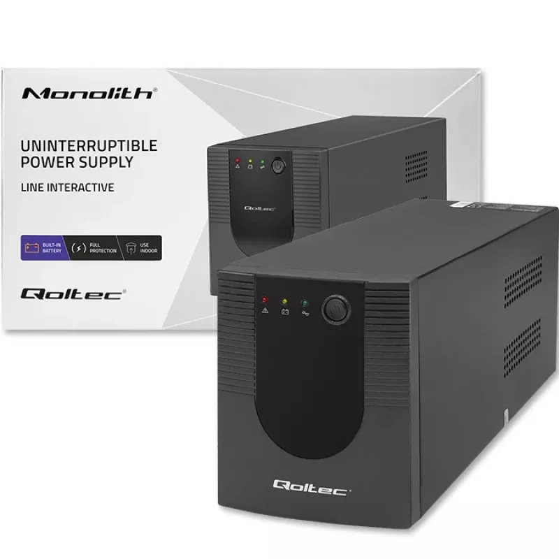 Qoltec Monolith 53775 UPS Line-Interactive, 1200 VA (1,2 kVA) / 720 W, AVR, 4 tomadas AC, preto