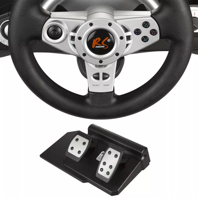 Volante nano rs RS700 com fios USB rotação 270°, 10 botões, pedais, vibração, cabo de 1,8 m
