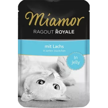 Alimento húmido para gatos Miamor Ragout Royale em geleia salmão 100 g — adulto, 82 kcal/100g, proteína 8%, gordura 5%, humidade 82%
