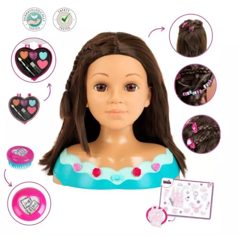 Cabeça de styling KLEIN Mia 5201 com cabelo realista e acessórios para praticar penteados