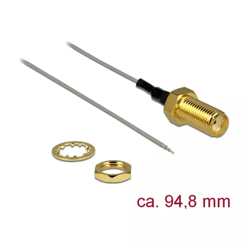 Cabo coaxial DeLOCK 89600 94,8 m SMA extremidade aberta estanhada dourado cinzento