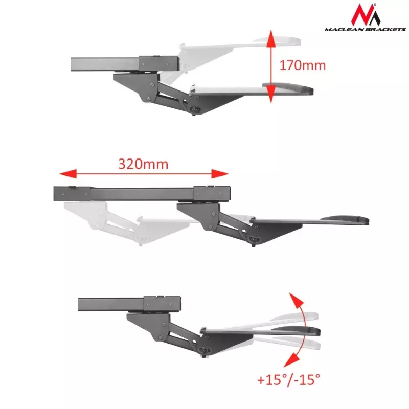 Maclean MC-757 suporte de teclado para debaixo da secretária, aço, máx. 2 kg, preto