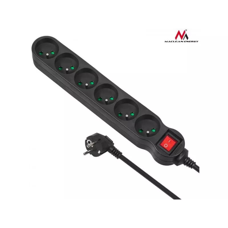Extensão elétrica Maclean MCE188 5m 6 tomadas interior preto