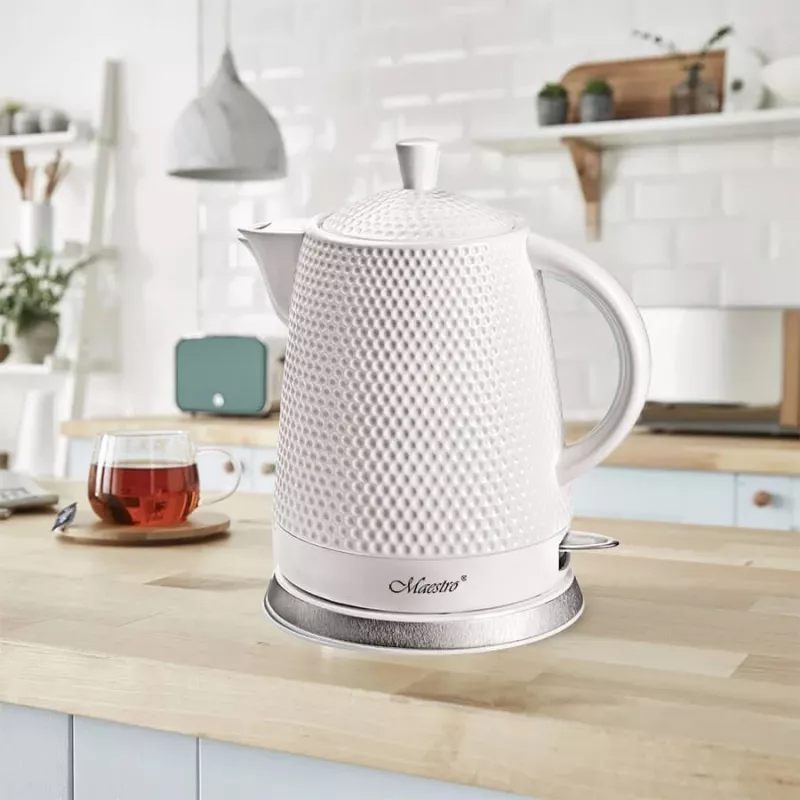 Maestro MR-069-WHITE Chaleira elétrica de cerâmica, 1,5 L, 1500 W, branco