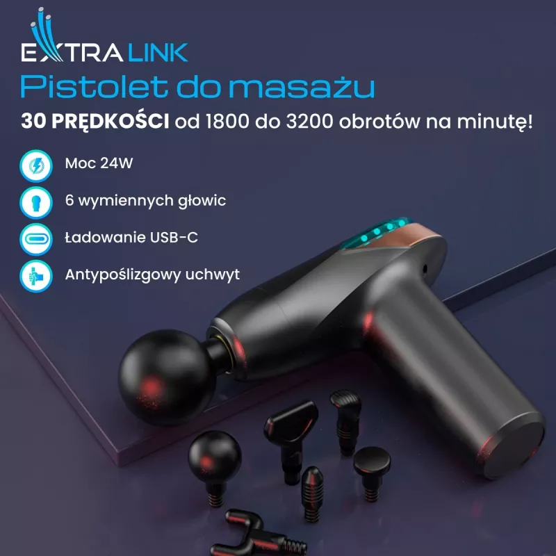 Pistola de massagem Extralink MSG-02-LITE 3200 rpm 6 acessórios