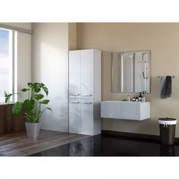 Armário alto de casa de banho Topeshop NEL 1K DD em branco brilhante