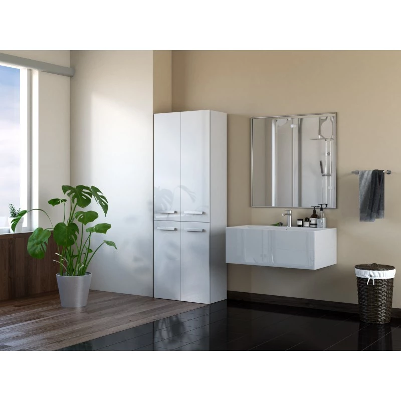 Armário alto de casa de banho Topeshop NEL 1K DD em branco brilhante
