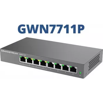 Switch de rede PoE gerido L2 Gigabit Grandstream GWN7711P — 8x RJ-45 10/100/1000, 48V DC, secretária/montagem na parede