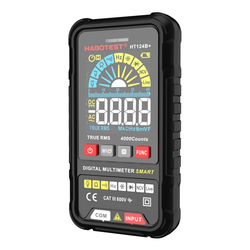 Multímetro digital Habotest HT124B+ — medição de tensão AC/DC e resistência