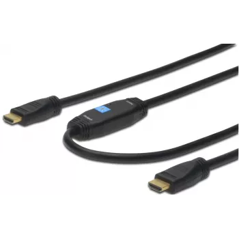 Cabo de ligação HDMI High Speed Assmann Type-A com amplificador M/M 40,0 m anteriormente HDMI 1.3 UL azul dourado (AK-330105-400-S)