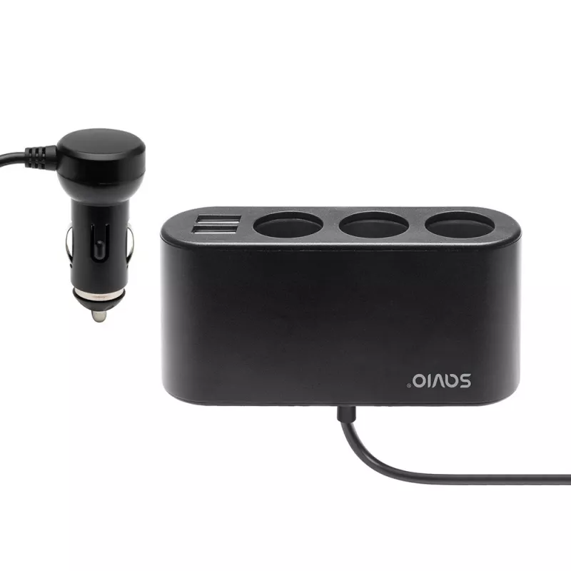 Carregador USB para automóvel SAVIO SA-024 — carregador universal para dispositivos móveis, entrada 12–24 V, saída 5 V, preto, isqueiro