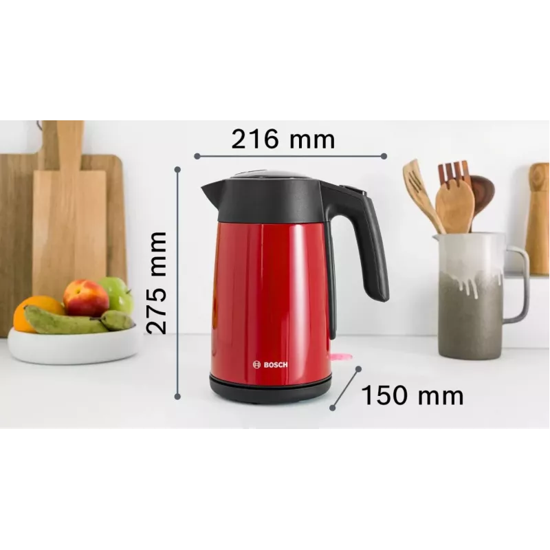 Chaleira elétrica Bosch TWK7L464 – capacidade de 1,7 L, 2400 W, vermelha, caixa em plástico