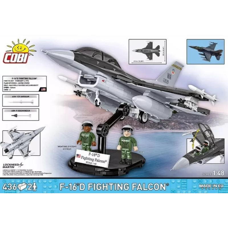 Conjunto de construção Cobi F-16D Fighting Falcon, 436 peças, escala não indicada