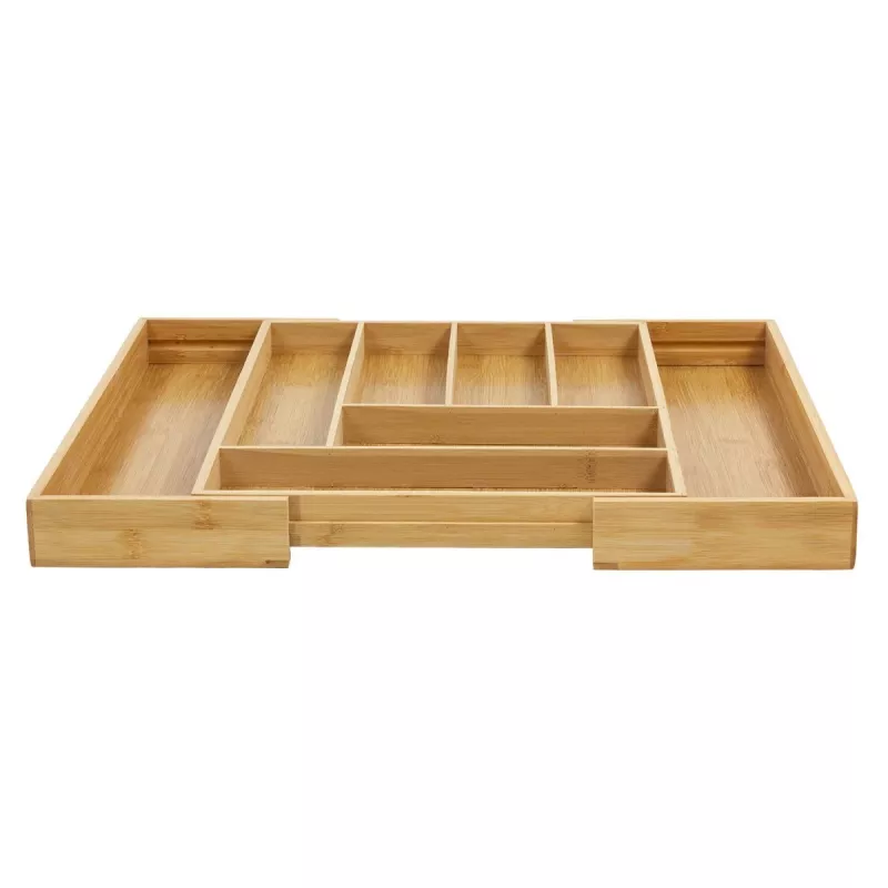 Organizador de gaveta de talheres GreenBlue GB379, bandeja em bambu com compartimentos, superfície natural