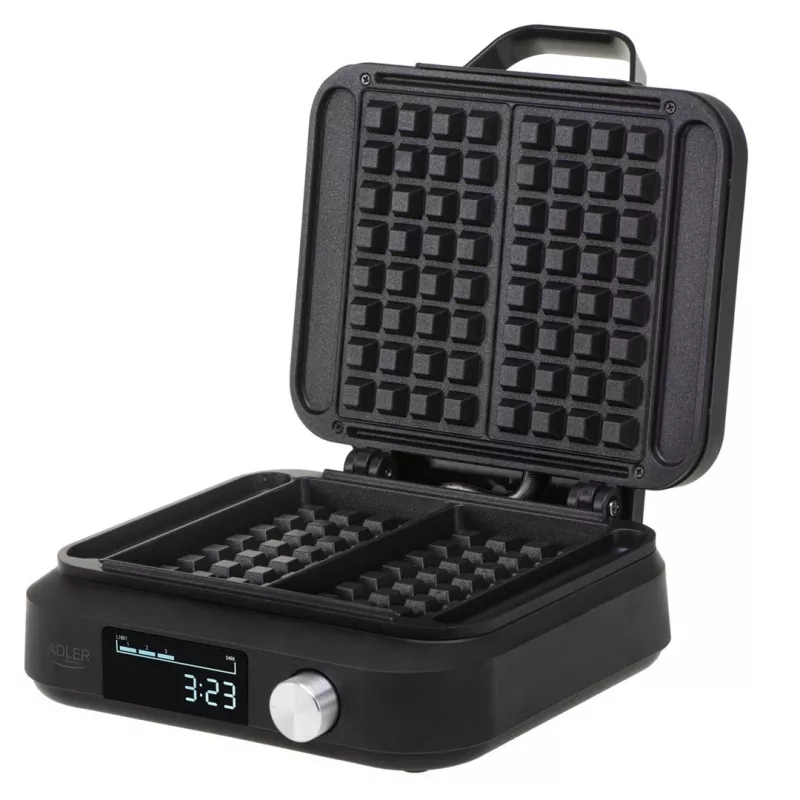 Máquina de waffles Adler AD 3087 — máquina de waffles belgas elétrica, 2200 W, 2 placas retangulares 9×17 cm, preta